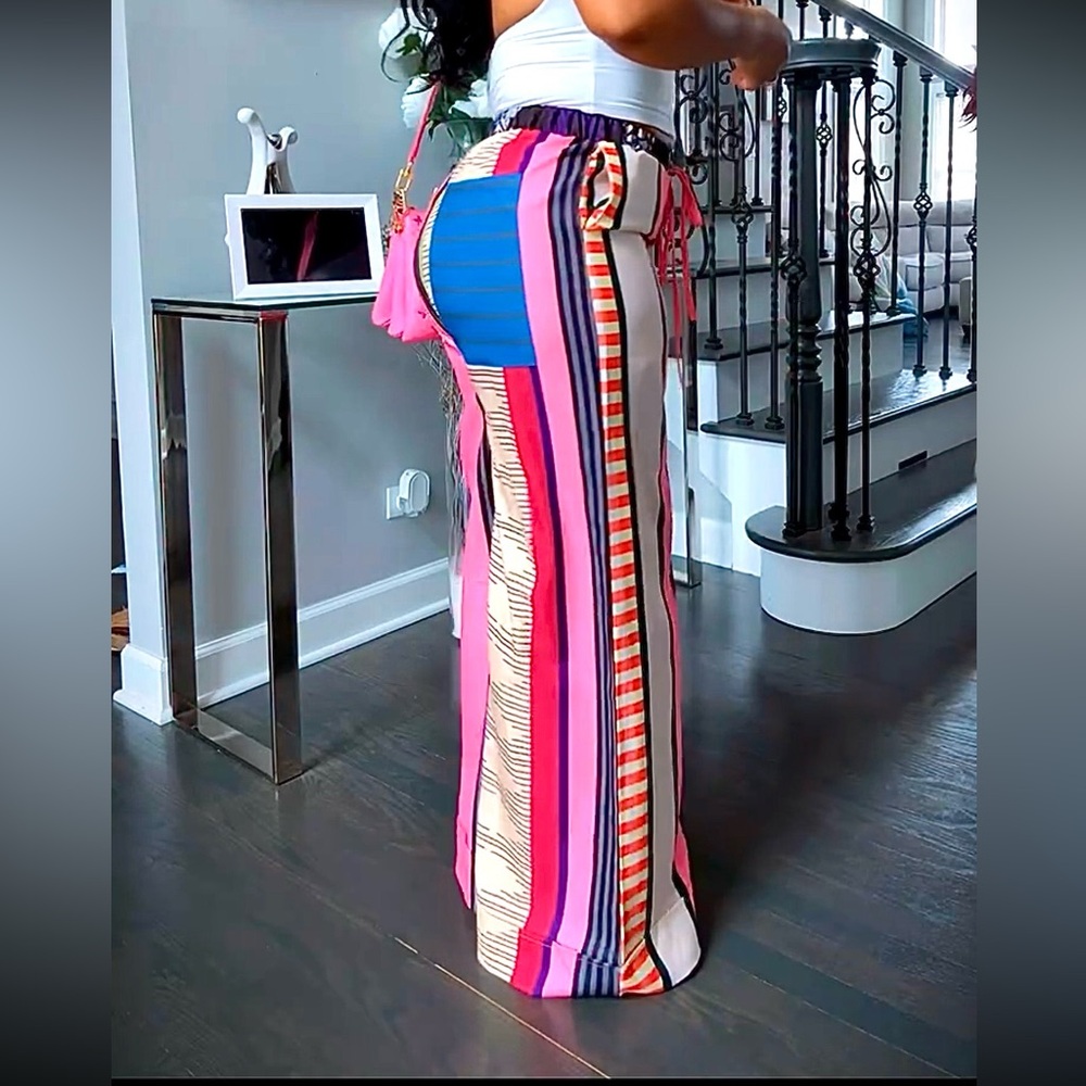 Women’s Multicolor Striped Wide-Leg Casual Pants - Picture 2 of 7